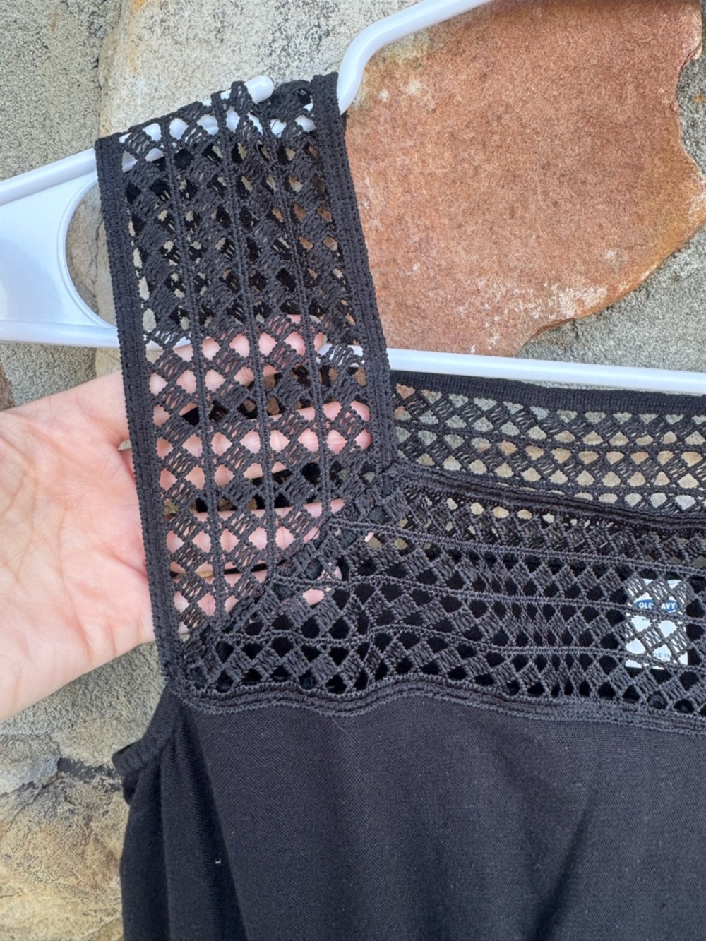 Old Navy Black Sleeveless Midi Dress with Crochet Yoke